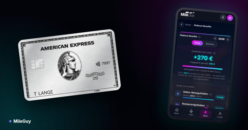 American Express Platinum Card und der Platinum-Benefits-Rechner in der MileGuy-App