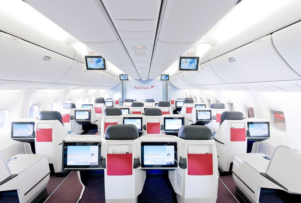 Business Class Kabine von Austrian Airlines auf der Langstrecke